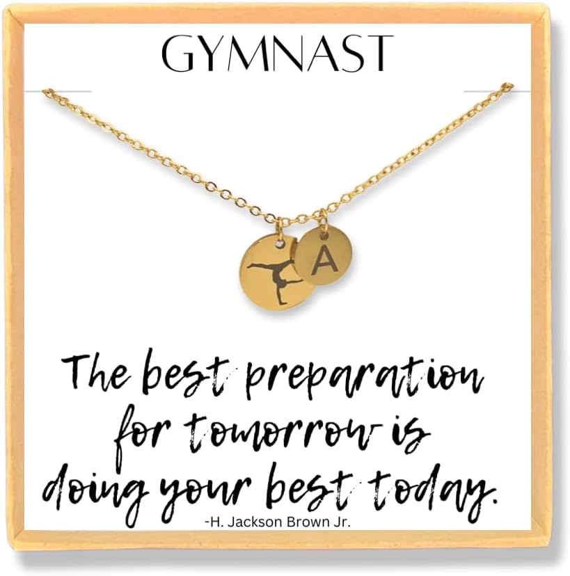 Personalized Gymnast Initial Necklace, Gymnastics Competition Jewelry Gift for Girls, Women Congrats Gym Meet Custom Jewelry Gift