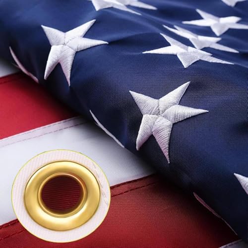 American Flag 4x6 FT with Embroidered Stars, Sewn Stripes, Brass Grommets, Heavy-Duty Polyester,...