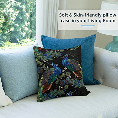 Akame Embroidery Peacocks Throw Pillow Cover Cozy Square Throw Pillow Case Home Decor For Bed Couch Sofa Living Room Cushion Case 18"X18" #TOP2