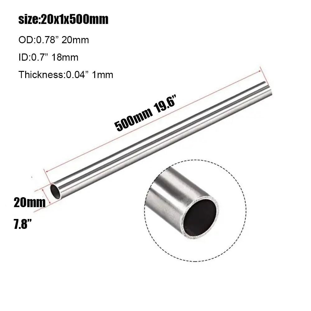 1 tubo de titanio puro de medio metro de diámetro exterior de 20 mm, grosor de pared de 1 mm, 0.04 pulgadas de longitud, 500 mm, varilla de titanio para la industria, pasatiempos de trabajo de metal y