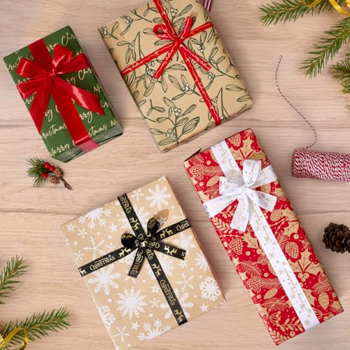 Vintage Recyclable Christmas Wrapping Paper Rolls, 17x120 inch, 4 Rolls - image 4