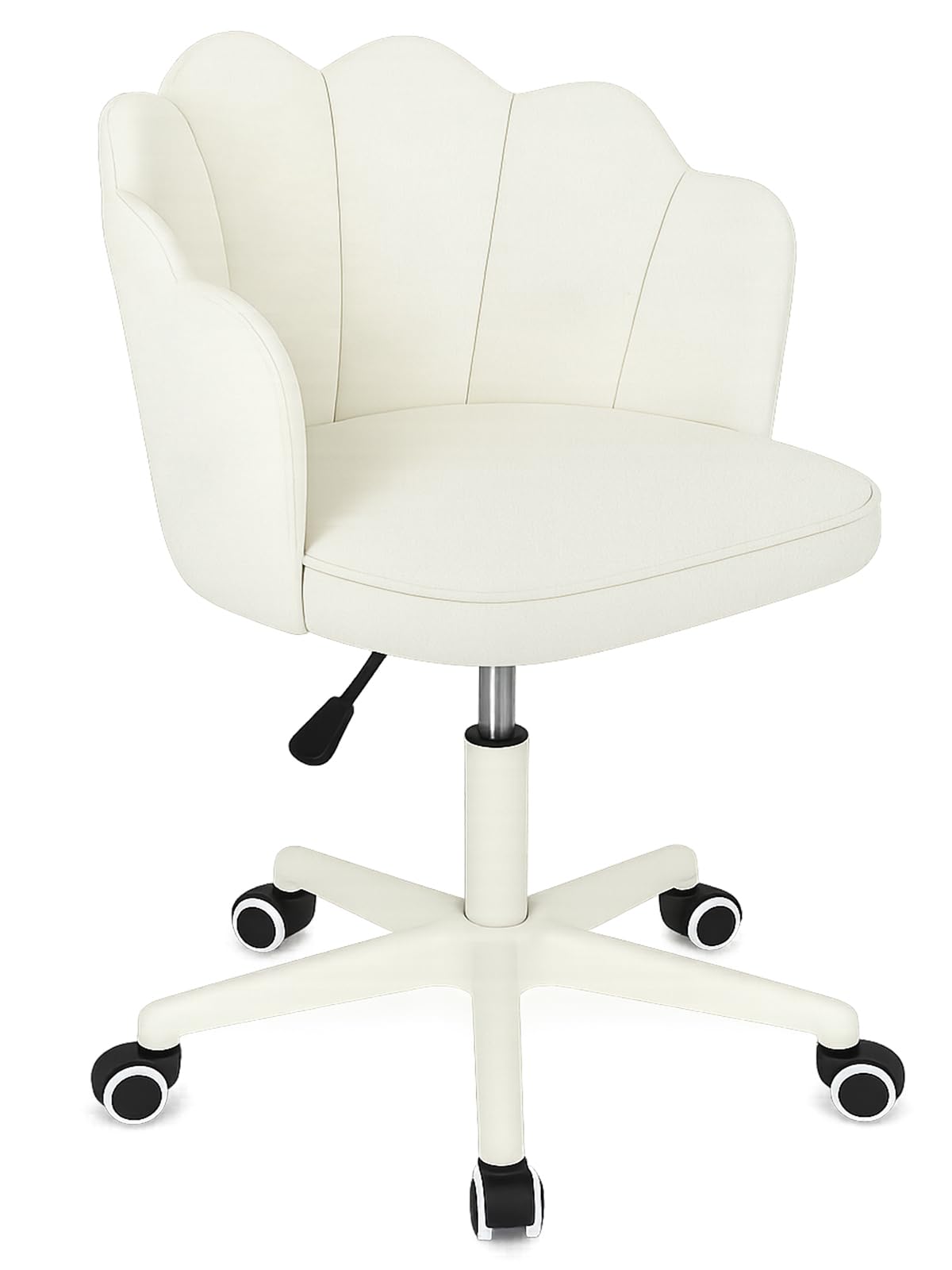 GreenWhim Velvet Office Desk Chair with Tufted Barrel Back – Adjustable Swivel Vanity Chair with Armrests, Ergonomic Padded Seat, 136 kg Load, for Home Office, Bedroom or Study (White)