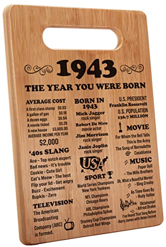 Henghere Women or Men, Happy 80 Year Old Birthday Gifts/Present, Vintage 80th Birthday Decorations - Cutting Board
