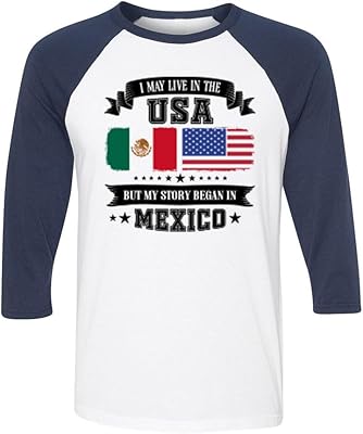 My Story Began in Mexico Three-Quarter Raglan Sleeve Baseball Shirt Unisex Medium White/Navy