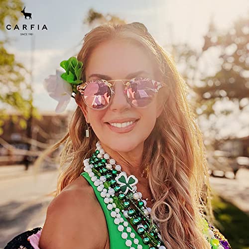 Image of CARFIA Double Bridge Small Acetate Sunglasses for Women Polarized, Retro Metal Brow Ladies Sunnies Fashion Round Eyewears