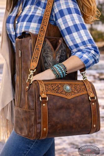 Image of CHALLENGER Western Floral Tooled Leather Replacement Shoulder Purse Guitar Cross Body Strap 115RS-Straps