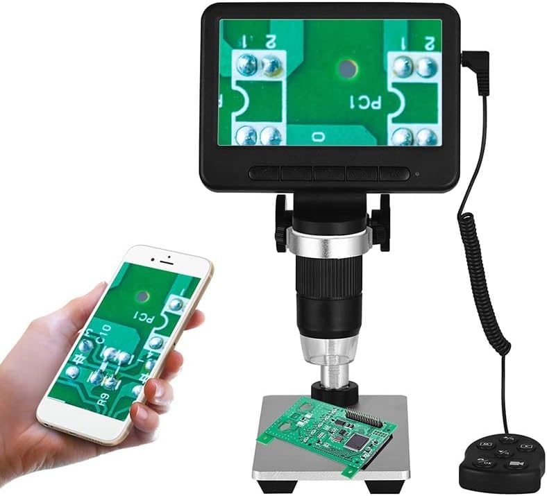 Cámara microscópica digital, pantalla de 5 pulgadas, aumento de 500-1000X, luces LED ajustables, soporte incluido, ideal para estudiantes, aficionados, proyectos científicos y entusiastas del