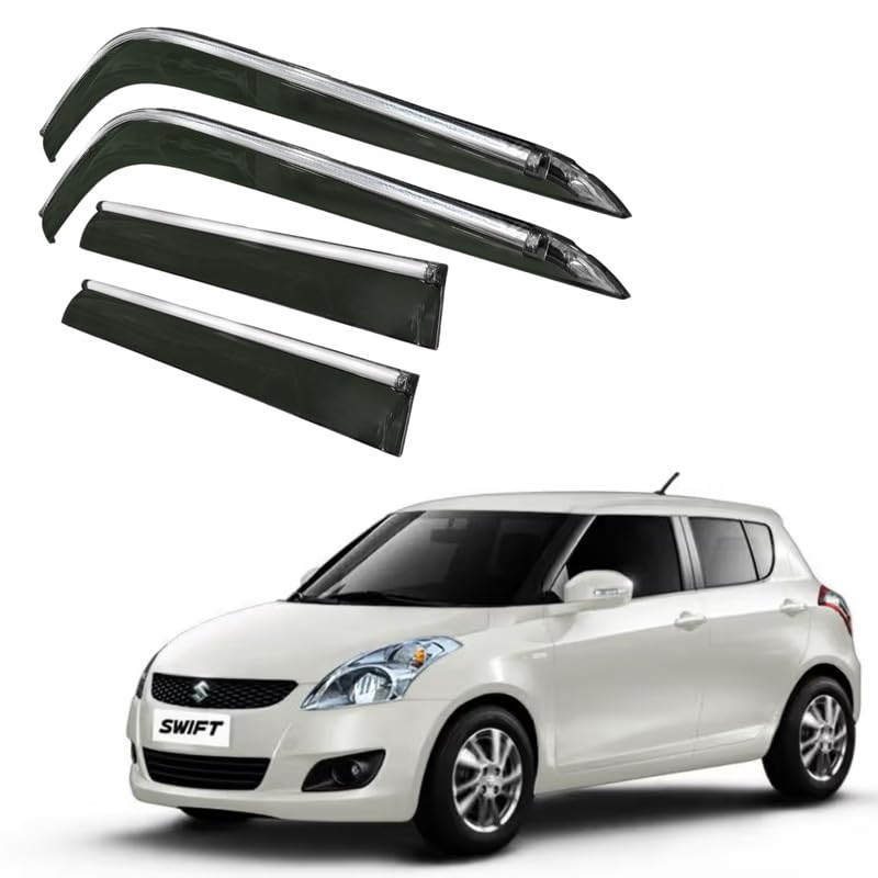 Image of CAR SAAZ Side Door Visors for Swift(2011-2017)(Set of 4Pcs) |Chrome Lined Rain Guards, Polycarbonate, Smoke Finish