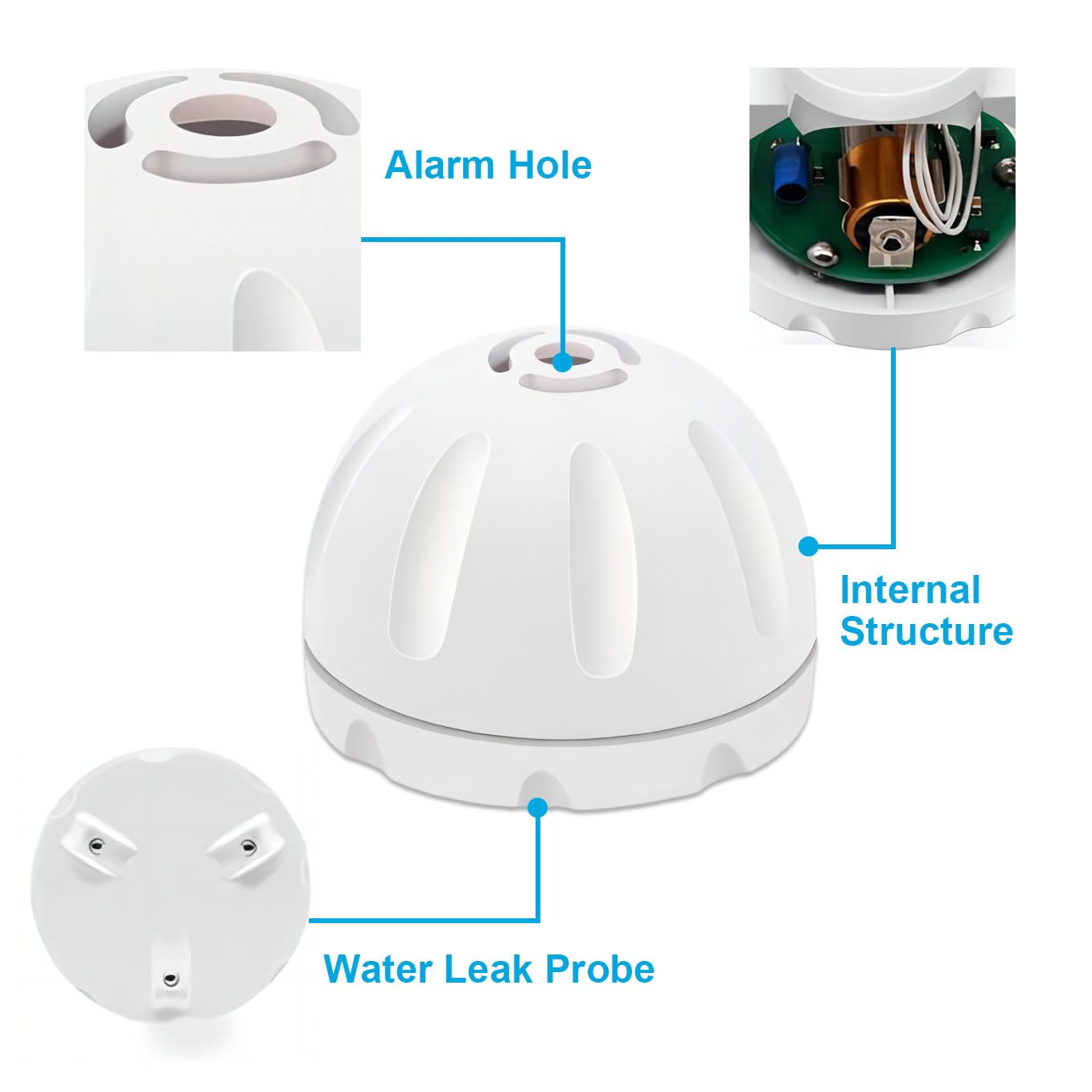 Mengshen Alarma de Fuga de Agua 4 Pack, Detector de Fuga de Agua 100 dB Alerta de inundación de casa para Cocina baño sótano lavandería habitación Funciona con Pilas