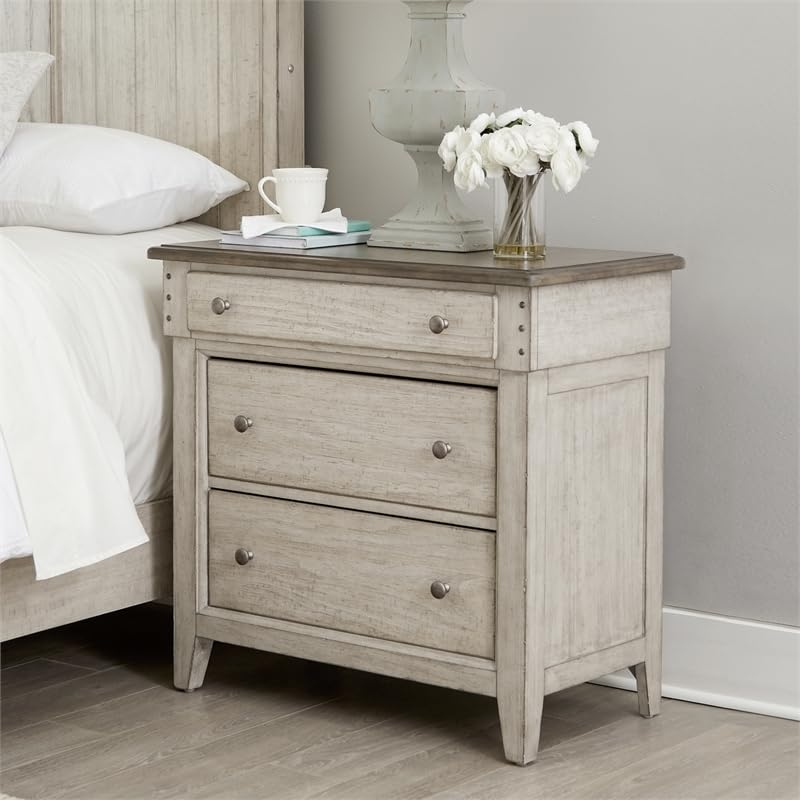 Liberty Furniture White 3 Drawer Bedside Chest with Charging Station, Featuring Dovetail Construction and Dust-Proofing for Modern Bedrooms