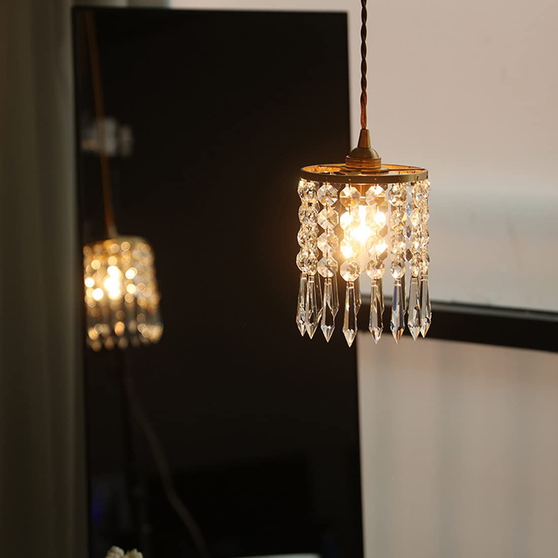 Retro LED Pendelleuchte Gold Kristall dekoratives Schlafzimmer Lampe Europäischer stil Vintage küchenlampe Antik Hängeleuchte für Wohnzimmer Büro Lernzimmer Bar Modern Elegante Kronleuchter E14, D17cm