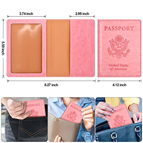Image of Eoehro Passport and Vaccine Card Holder, Faux Leather, AI-pink, Compact, Lightweight, Waterproof