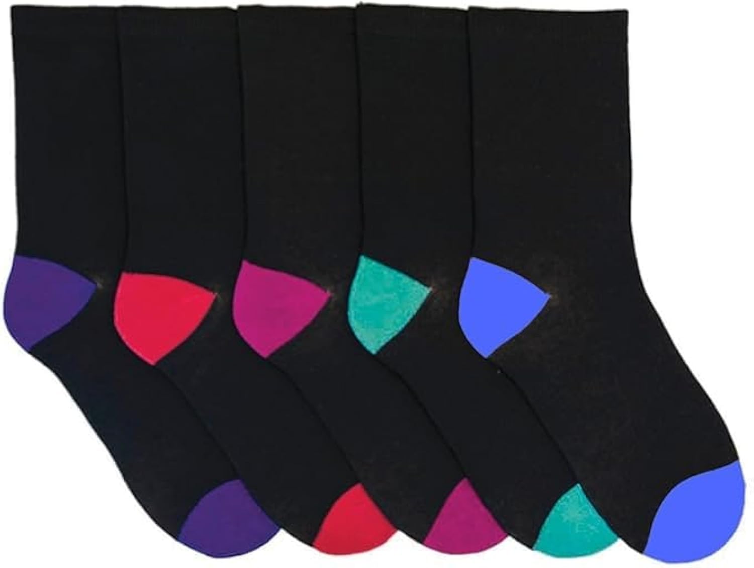 Hifen Women's Multicolour Hifen® 5 Pack Cotton Rich Socks Black With Ed Heels & Toes 4-7