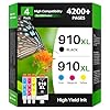 (Latest Chip) 910XL Ink Cartridges for HP Printers, Compatible Replacement for HP 910 Ink Cartridges 910 XL to Work for HP Officejet Pro 8010 8020 8022 8015 8025 8035 Printer (High Yield, 4 Pack)