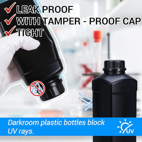 UMETASS 34oz Plastic Bottles with Caps, Food Grade Wide Mouth Darkroom Chemical Storage Bottles for Water Sample Lab Reagent Liquid Medicine Storage ( 2pack Black )