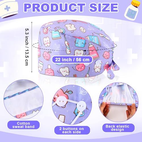 Image of Unittype 4 Pcs Nurse Caps for Women Nursing Working Caps with Button and Sweatband Adjustable Elastic Scrub Hats for Dentist