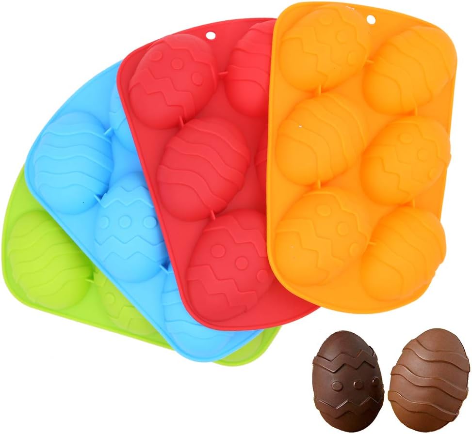 Set of 4 Silicone 6-Cavity Easter Egg Shape Cake Baking Mold DIY Chocolate Bakeware Pan For Handmade Soap Pastry Cake Muffin Ice Cube Biscuit Pudding