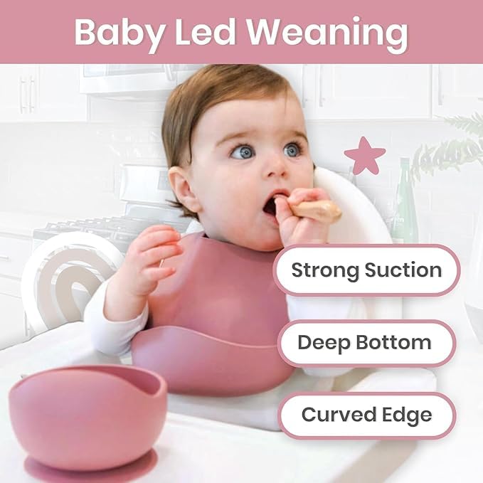 Silicone Suction Bowl    & Wooden Spoon Set | BPA-Free, Baby Feeding Set | Non-Slip, Unbreakable, Microwave Safe | Ideal for Toddlers & Infants | Compact & Travel Friendly (Pink) - Image 4 thumbnail