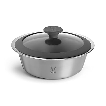 VAYA HauteCase Premium Stainless Steel Hot box with Glass Lid to Serve Meal, 1500 ML Vacuum Insulated Steel Hot Box Keeps Food Hot & Fresh, Kitchen Hot Pot Improves Dining Table Decor,Chrome sIlver