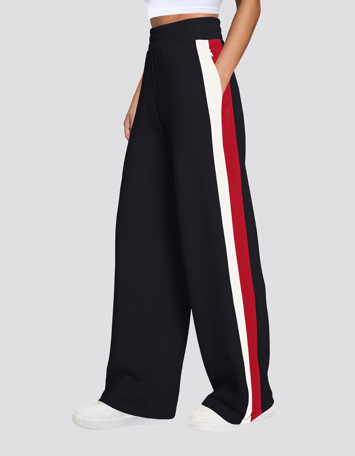 SENSERISE Women Sweatpants Color Block Wide Leg Track Pants High Waisted Side Striped Pants with Pockets - Image 2