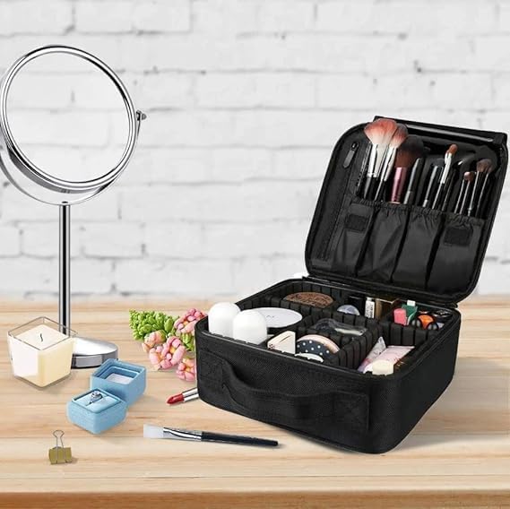 Image of Apophis Leather Cosmetic Organizer Multi Functional Cosmetic Bag Makeup Handbag for Travel & Home Gift (Black 10 INCH(1 Layer)