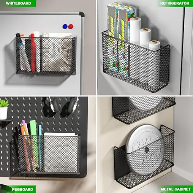 Magnetic Baskets Shelf Bins Organizer Holder Storage Rack Containers for Fridge, Whiteboard, Locker - Home Kitchen Laundry Office School