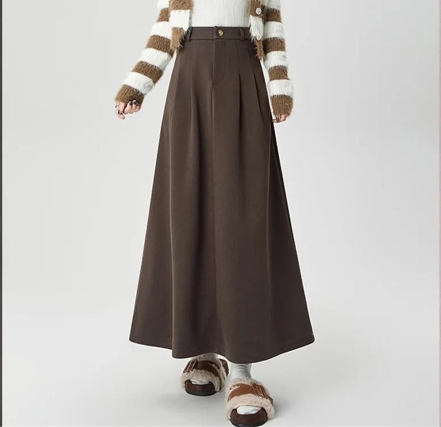 Women Warmth Thicken High Waist Winter Long Skirt Loose Solid A-Line Office4
