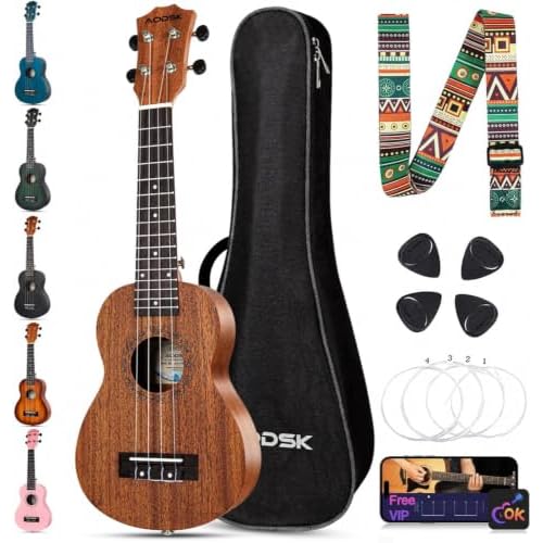 AODSK Soprano Ukulele for Beginner 21 Inch Ukelele with Gig Bag Strap Nylon String 4 Picks Holiday Gift