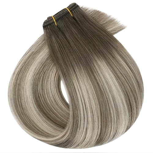Image of Full Shine 20 Inch Weft Hair Extensions 105G Ash Brown To Blonde Silky Hair