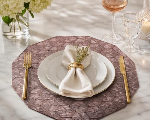 Image of PVC Dining Table Placemats Set of 6 | Washable Table Mats for Dining Table | Decorative Plate Mats for Home, Kitchen & Restaurant | 39 x 39 cm (Rose Gold, Abstract)