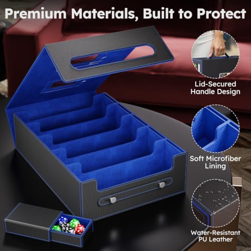 Image of Trading Card Storage Box, 4300+ MTG Deck Box with Magnetic Lid | Handle design with Commander and Toploader displays, dice box, dividers and labels for TCG, MTG, Yu-Gi-Oh! and sports cards