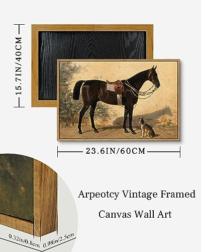 Image of ARPEOTCY Framed Canvas Horse Wall Art, Classical Horse and Dog Art Print for Home Decor, Large Rustic Farmhouse Country Wall Decor for Living Room, Bedroom, Bathroom, Office, 16x24 inch