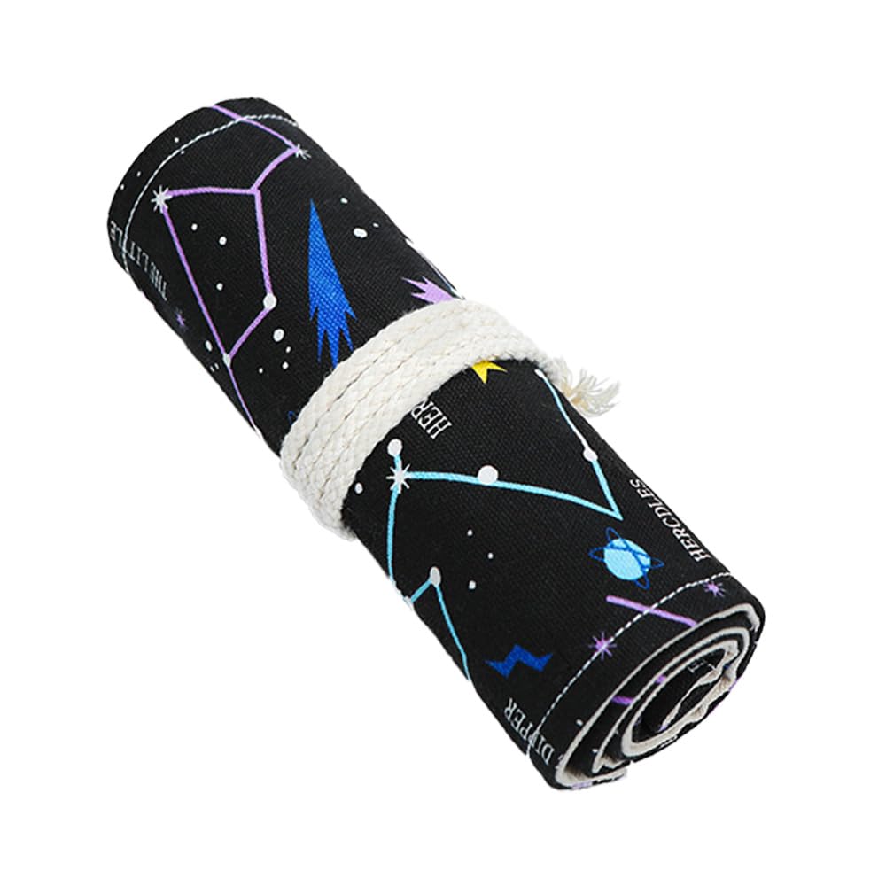 TopHomer Artist Pencilsholder Roll Canvas Pen Wrap Case, 72 Holes Colored Pencil Holder Storage Pouch for School Office (Starry Sky)