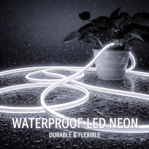 Image of White Neon LED Strip Light 5 Meter with Adapter | Flexible IP65 Waterproof Silicone Rope Light for Indoor and Outdoor Bedroom, Ceiling, Gaming Room, Party & Decoration