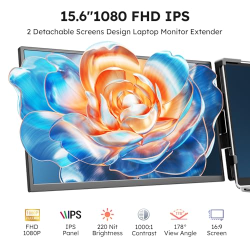 Image of Dopesplay 15.6 inch Screen Extender for Laptop, FHD 1080P IPS Portable Monitor for Laptops, Triple Dual Laptop Extended Monitor Compatible with Windows, Mac, Android, Chrome 13-17 Inch Laptops