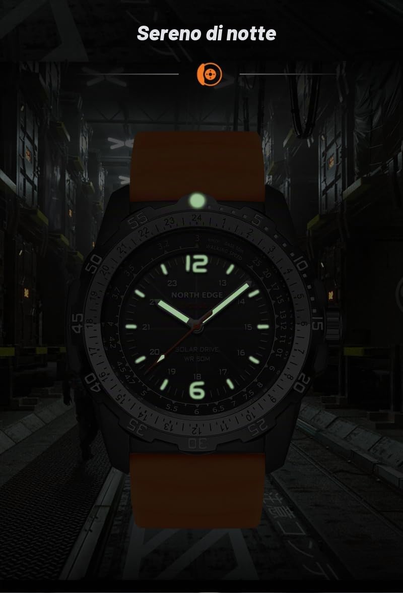 NORTH EDGE Orologi da uomo, alimentati ad energia solare cinturini in silicone militare impermeabile esercito sport tattico orologi minimalisti