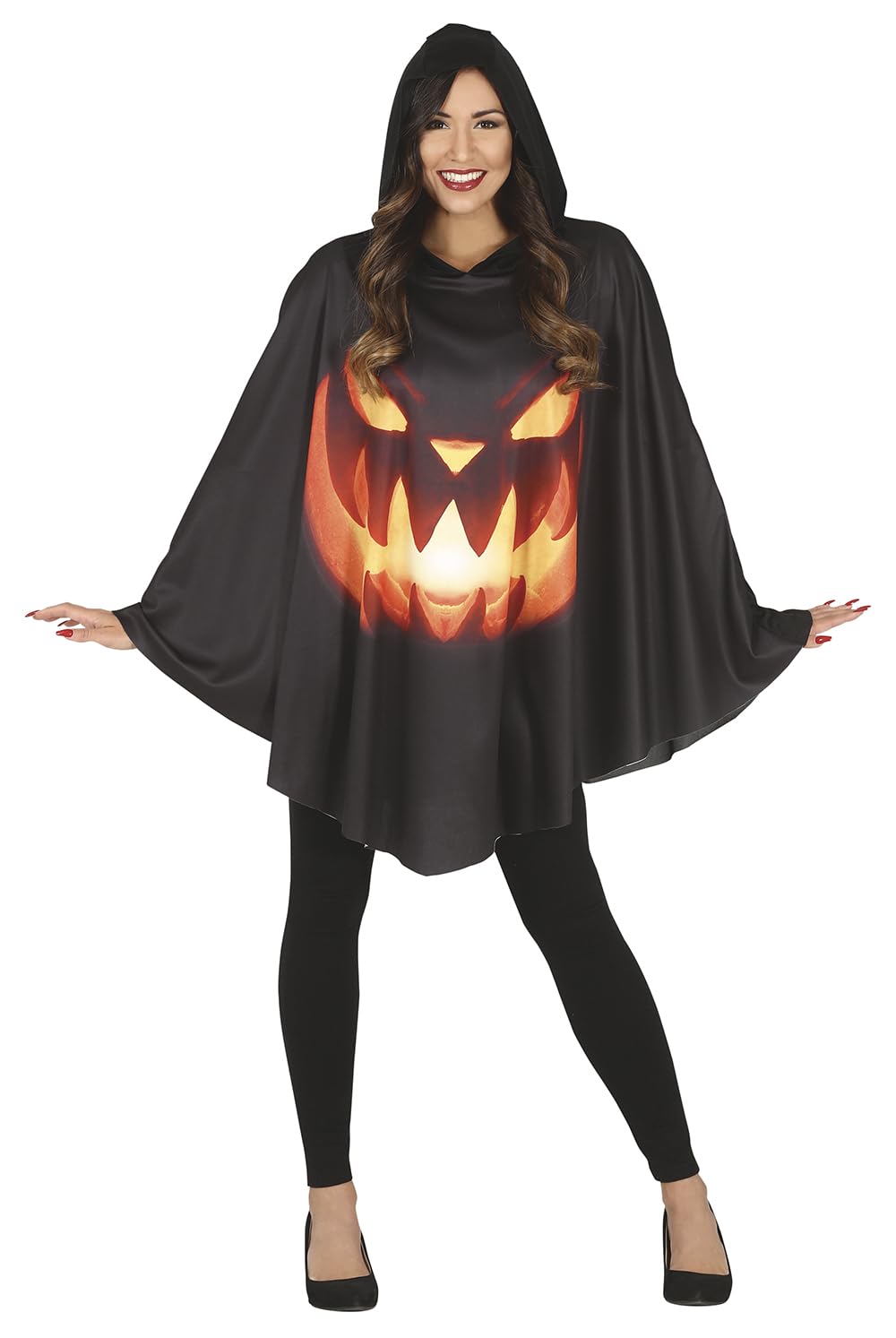 FIESTAS GUIRCA Black Poncho with Horror Pumpkin Print Fancy Dress Costume Adult Woman Size FALSE One Size