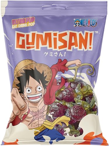 GUMISAN One Piece Luffy Fruchtgummi – Traubengeschmack – Offiziell lizenziert – Gummibärchen in Teufelsfrucht-Form – 1 x 180 g GUMISAN One Piece Luffy Fruchtgummi – Traubengeschmack – Offiziell lizenziert – Gummibärchen in Teufelsfrucht-Form – 1 x 180 g