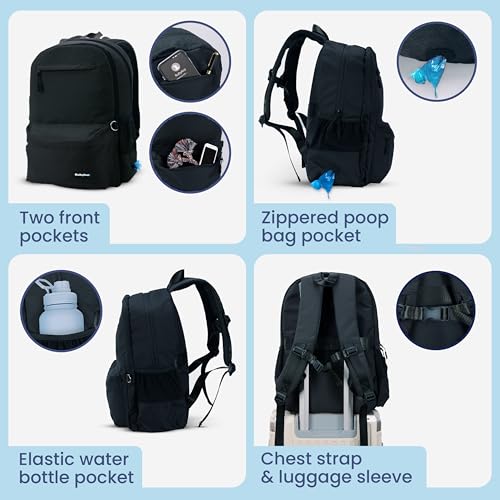 Image of Dog Travel Bag for Supplies - Complete Dog Diaper Bag Backpack with 2 BPA-Free Travel Bowls, Treat Pouch, Food Container, Placemat & Laptop Sleeve - for Traveling, Road Trips, Hiking: Black