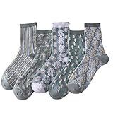 LAKEMON 5 Pack Cute Womens Floral Socks,Vintage Embroidered Floral Socks (5 Pairs-E)