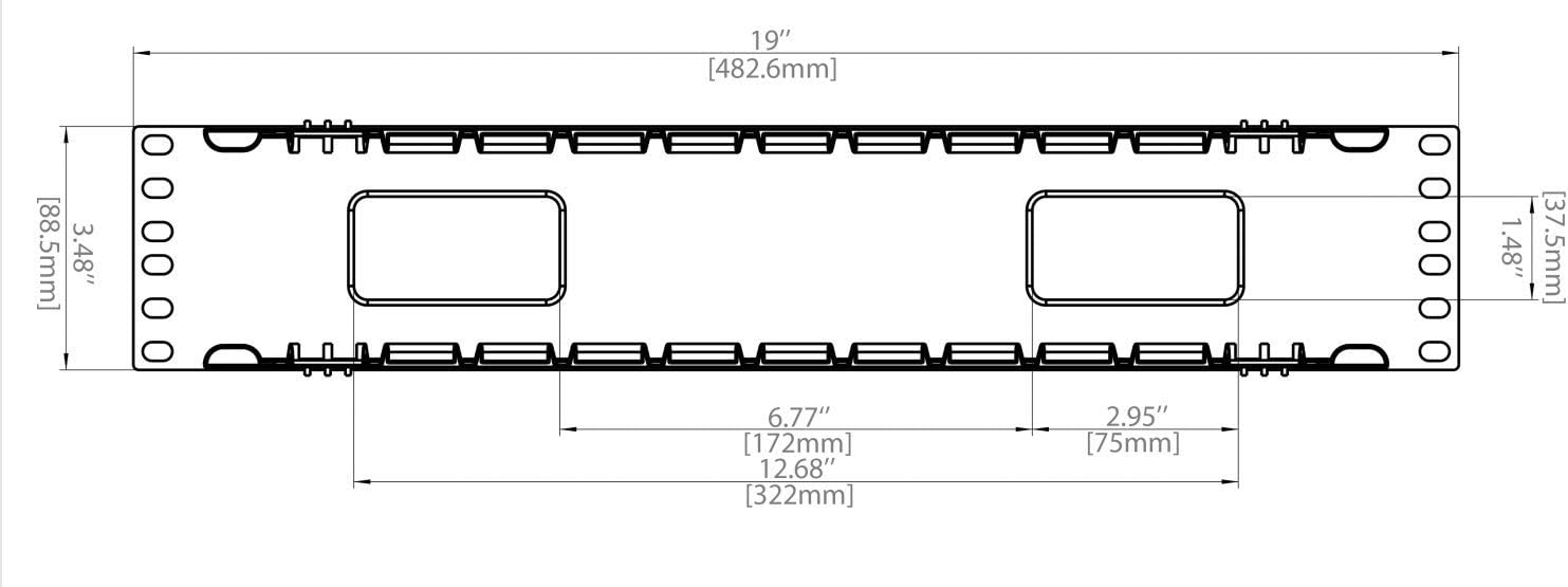 Raising Electronics 19 Inch 2U Rack Mount Cable Management Unit 12 Slots with Panel Plastic