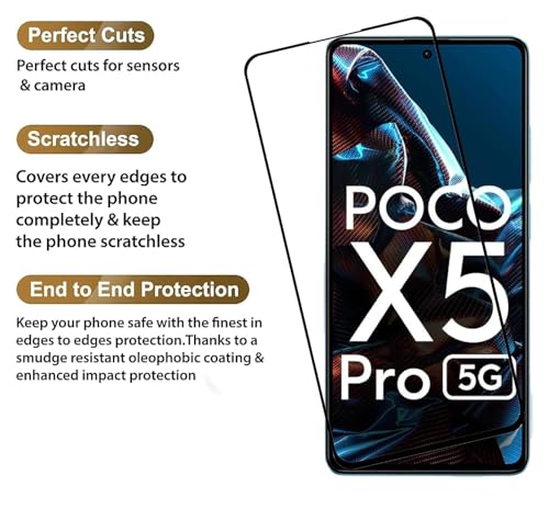 Image of SENBUN Tempered Glass Screen Protector Compatible for Poco X5 Pro 5G with Edge to Edge Coverage and Easy Installation Kit, Pack of 1, Black