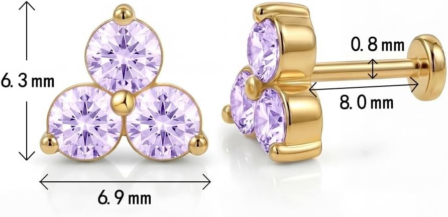 FANSING Tiny Flower Birthstone Earring Cubic Zirconia Flat Back Earrings for Women Small Stud Earrings for Cartilage Helix - Image 2