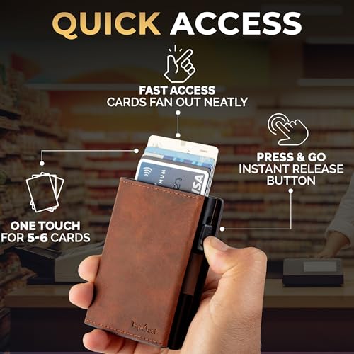 TopMost Genuine Leather Pop Up Wallet for Men, Credit Card Holder, RFID Blocking Ridge Wallets for Men with ID Window, Slim, Minimalist, 5-9 Card Capacity & Cash Slot2