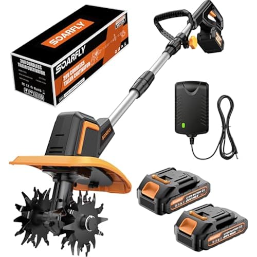 SOARFLY Cordless Tiller Cultivator for Gardening, 9" Width 6.6" Depth