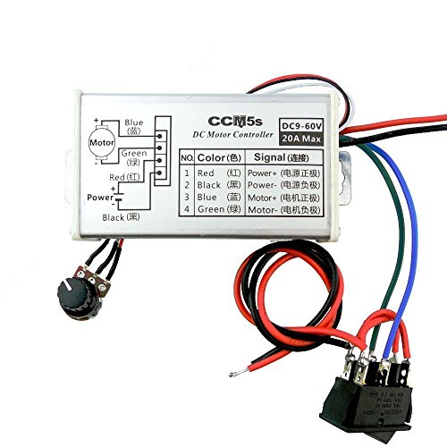 uniquegoods DC 9V-60V PWM DC Motor Stufenlos Drehzahlregler 9V 12V 24V 36V 48VDC Einstellbare Geschwindigkeit Gouverneu Mit Button Switch und Metall Shell CCM5SK