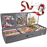 GuKKK Geschenkpapier Aufbewahrungstasche, Geschenkpapierrollen Tasche, Faltbar mit Transparentes Innenfutter und Visitenkartenhalter & Griffe, 600D Oxford papier Aufbewahrung 96 * 35 * 16CM (Grau)
