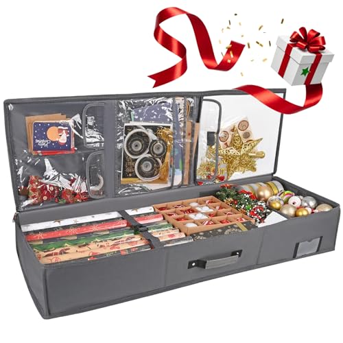 GuKKK Geschenkpapier Aufbewahrungstasche Geschenkpapierrollen Tasche Faltbar mit Transparentes Innenfutter und Visitenkartenhalter & Griffe 600D Oxford papier Aufbewahrung 96 * 35 * 16CM (Grau)