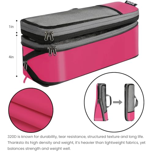 Image of BAGAIL 4 Set /6 Set /8 Set Compression Packing Cubes Travel Accessories Expandable Packing Organizers (Half Mesh, 6-Fuchsia)