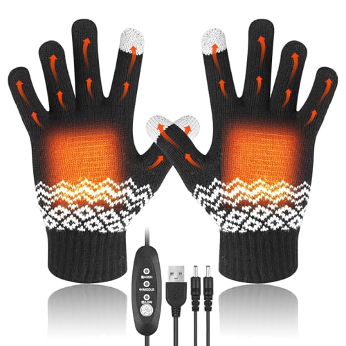 Guantes térmicos USB, guantes de punto para motocicleta para interiores y exteriores, ajuste de tres velocidades, calentadores de manos de calefacción de doble cara, ajustables y lavables, para